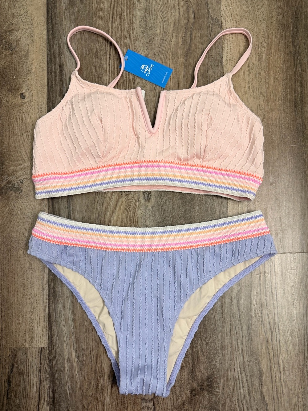 Cupshe Pink & Lavender Ribbed V-Notch Two-Piece Bikini - Picture 2 of 6